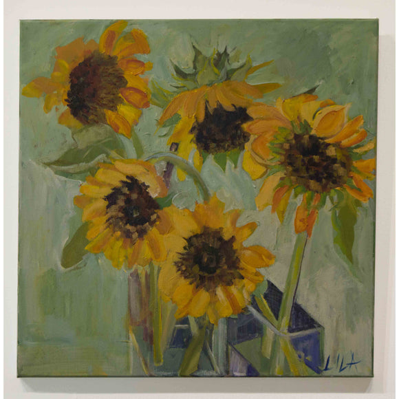 Lila Bacon Floral Painting on Canvas Sunflower Madness c-lb187