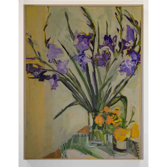 Lila Bacon Floral Painting on Canvas Purple Gladiolas c-lb194