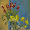 Lila Bacon Floral Painting on Canvas Tulips and Turquoise c-lb203