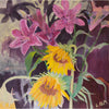 Lila Bacon Floral Painting on Canvas Lillies and Sunnies