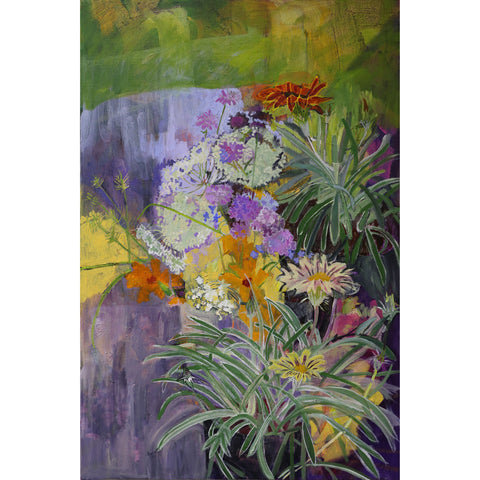 Lila Bacon Floral Painting on Canvas Tanzania Marigolds and Queen Annes Lace