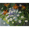 Lila Bacon Floral Painting on Canvas Lilies and Daisies in the Summer Garden Painting