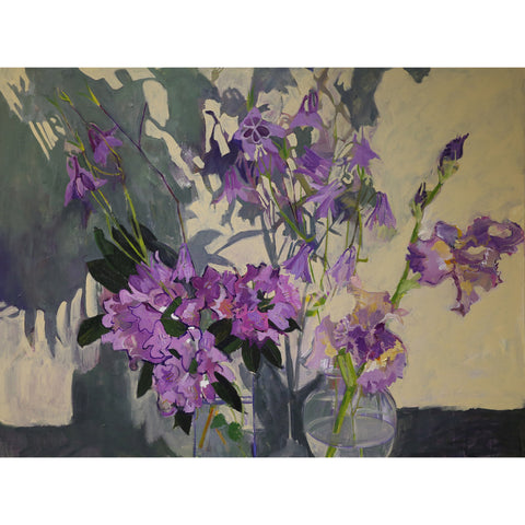 Lila Bacon Floral Painting on Canvas Rhododendron, Iris, and Shadows
