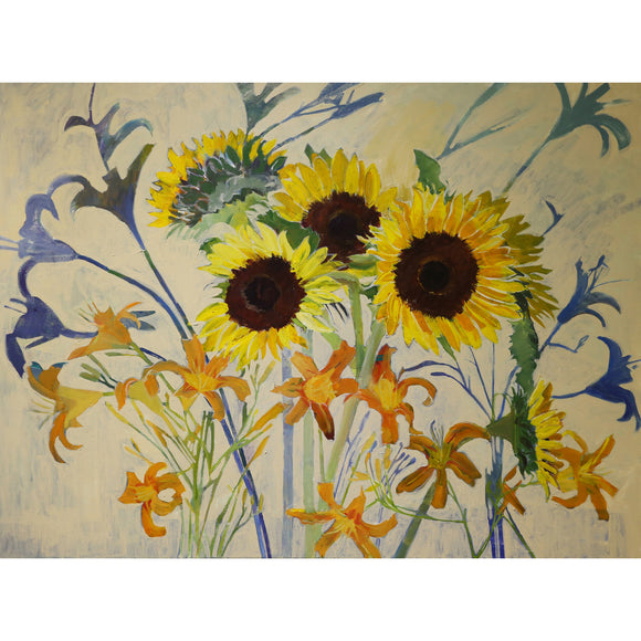 Lila Bacon Floral Painting on Canvas Sunflowers Lilies and Shadows 2016 c-lb236