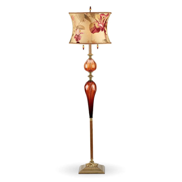 Kinzig Design Michael Floor Lamp Burgundy, Salmon, Taupe, Blown Glass, Silk Shade, Artistic Artisan Designer Floor Lamps