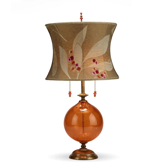Natalia Orange Table Lamp, Kinzig Design, Orange, Oatmeal, Cream, Rose, Blown Glass, Silk Shade, Artistic Artisan Designer Table Lamps