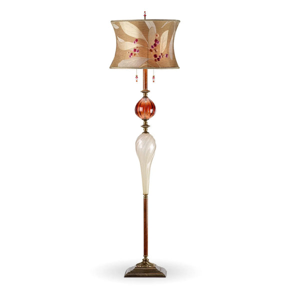 Kinzig Design Nathan Floor Lamp Cream, Salmon, Rose, Blown Glass, Silk Shade, Artistic Artisan Designer Floor Lamps