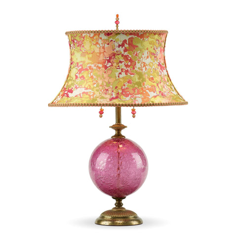 Sonya Rose Table Lamp, Kinzig Design, Rose, Lime, Peach, Blown Glass, Silk Shade, Artistic, Artisan-Crafted Table Lamps