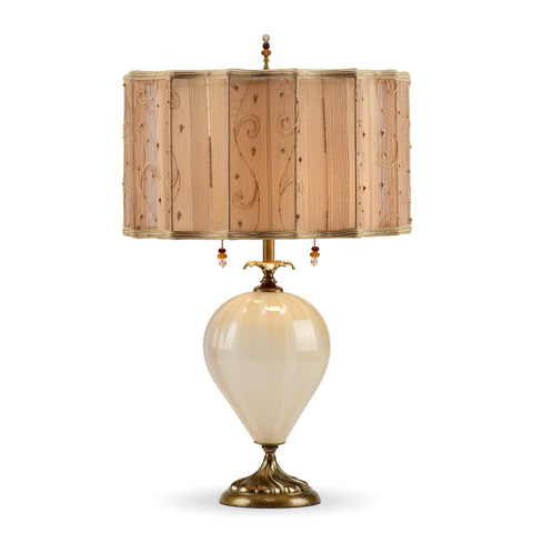 Sophie Table Lamp, Kinzig Design, Cream, Gold, Blown Glass, Silk Shade, Artistic, Artisan-Crafted Table Lamps