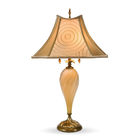 Virginia Table Lamp, Kinzig Design, Creamy Glass, Beige, Cream, Blown Glass, Silk Shade, Artistic Artisan Designer Table Lamps